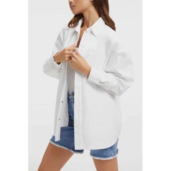 Good American Denim Shacket White Size 1/2 - Picture 2 of 5